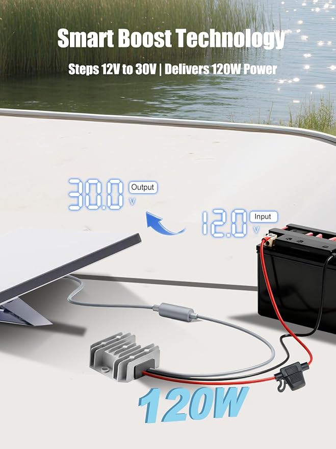 Starlink Mini 12V Adapter [Supports up to 150FT Cable] 12V/24V to 30V 3.5A DC Boost Converter for Starlink Mini, Power Cable with Female Plug 9-28V for Off-Road,RV, Marine,Outdoor(Silver, 30, Volts)