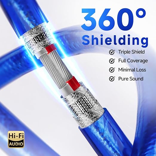 TODN Audiophile RCA Cables with Silver-Plated-OCC, Triple Shielded, 1.64ft | Treble Resolution, Noise Reduction, RCA Male to RCA Male, 24K Gold-plated Plug, Left and Right Channel