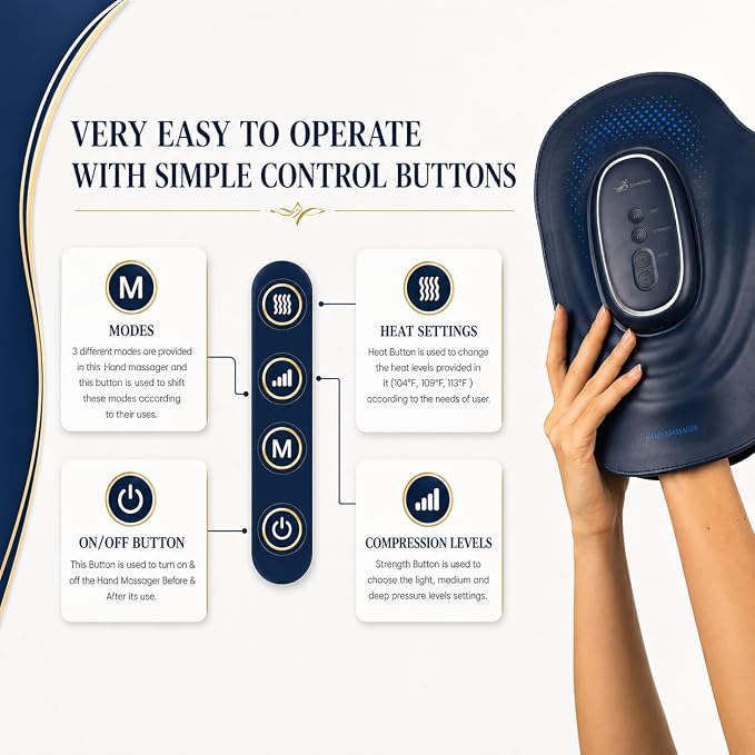STRIDEFLOW Hand Massager with Heat and Compression for Arthritis and Carpal Tunnel Relief, Air Compression Glove for Hand & Wrist Pain, FSA-HSA Eligible, Fathers Day Gift for Men, Deep Blue