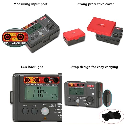 Megohmmeter, UNI-T Insulation Tester 1000v, Will Accurately Measure Insulation Values up to 1000 Megohms at 750 Volts, Electrical Tester 0-5G Ohm Meter, 2000 Counts LCD Display with Backlight UT501A