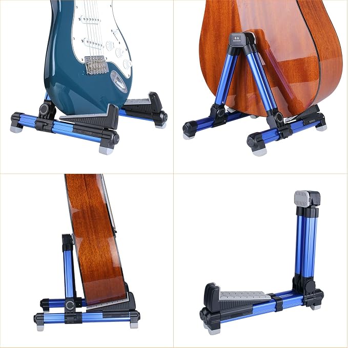 ENO MUSIC Folding Acoustic Guitar Stand, Suitable for Electric Guitars, Bass Guitars (BLUE)