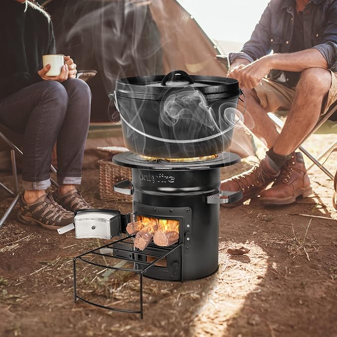 Onlyfire Cast Iron Rocket Stove – Heavy Duty Portable Wood Burning Camp Stove for Outdoor Cooking, Patio, Survival – High Fuel Efficiency, Low Smoke, Supports Pots & Dutch Oven, 12.7x12.7x11.4 in