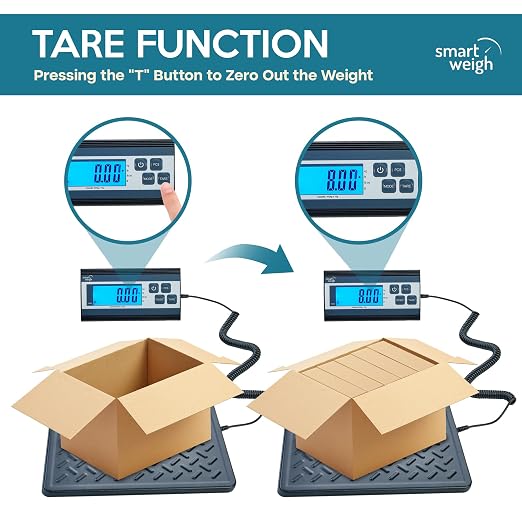 Smart Weigh Digital Postal Shipping Scale, 440 lb Capacity, 1 oz Readability, Tare Function, Battery or USB-C Power, Corded Display, Stainless Steel Large Platform, Black