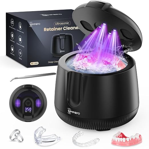 Ultrasonic Retainer Cleaner Machine 48kHz, Dental Cleaning Pod, Ultrasonic Retainer Cleaner for Dentures, Aligners, Mouth Guards, Toothbrush Heads and Jewelry with 200ML Capacity, LAB Supply | Gentle cleaning action works well on mouth guards, toothbru...
