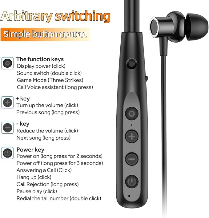 Kinobo Neckband Bluetooth Headphones, 6.0 Bluetooth 100 Hours Playtime，IPX7 Sports Waterproof Earbuds with Microphone Noise Cancelling with HiFi Speakers Multiple Switchable Sound Modes