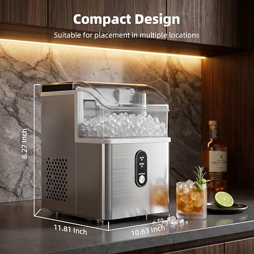 Antarctic Star Nugget Ice Maker Countertop, 35lbs/24H Ice Machine, Soft Chewable Sonic Ice, Self-Cleaning, Fast Ice Ready in 8 Minutes, Compact Design with Handle, Stainless Steel Silver