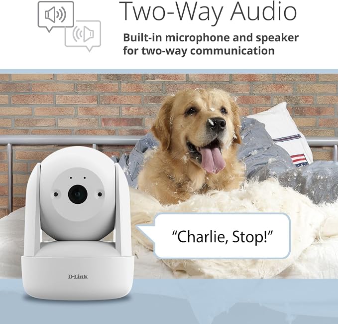 D-Link Indoor Pan & Tilt Wi-Fi Camera w/ 360 Degree View, Full 2K 1296p Resolution, Sound & Motion Detection, 2-Way Audio, Cloud & Local Recording, Night Vision (DCS-6501LH)
