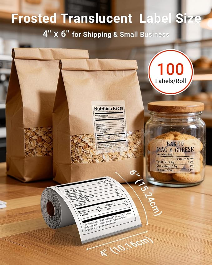 D450 Bluetooth Thermal Label Printer for Small Business, Shipping Packages&100Pcs Transparent Thermal Labels,Waterproof Thermal Stickers for Small Business DIY Coffee Bean&Bread Ingredients Label