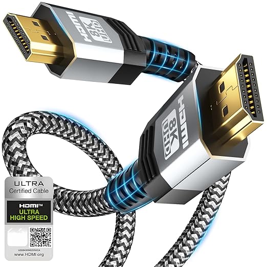 Soonsoonic 8K Certified Ultra High Speed HDMI 2.1 Cable 3FT,48Gbps Braided Gaming Cord,10K 8K@60Hz 4K@120Hz/144Hz eARC Dolby Atmos DTS:X HDR10 VRR ALLM,Compatible with PS5 Xbox Series X/S RTX 5090 AVR