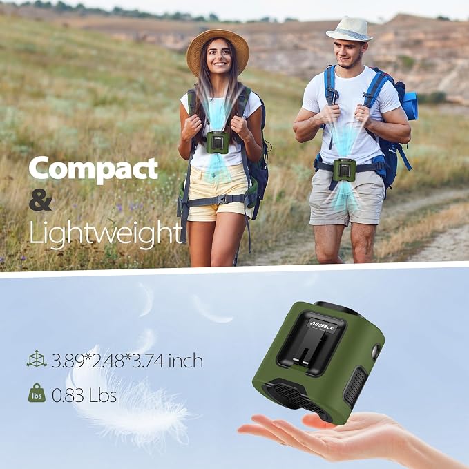 AddAcc Portable Waist Fan - 14500mAh Rechargeable Battery, 67Hrs Cooling Belt Fan, 5 Powerful Speed & 360° Rotatable, Hands-Free Clip On Waist With LED Light for Work Gift Camping Travel Outdoor