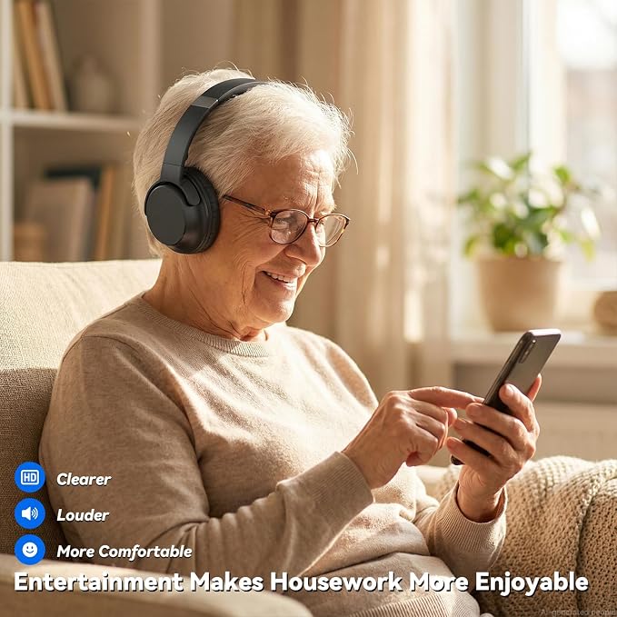 Dytole Wireless Headphones for TV, TV Headphones Wireless for Seniors with Transmitting Charging Dock, 65H Battery, Ultra-Low Latency Audio, Fit Father's Day Thanksgiving Birthday Gift for Parents
