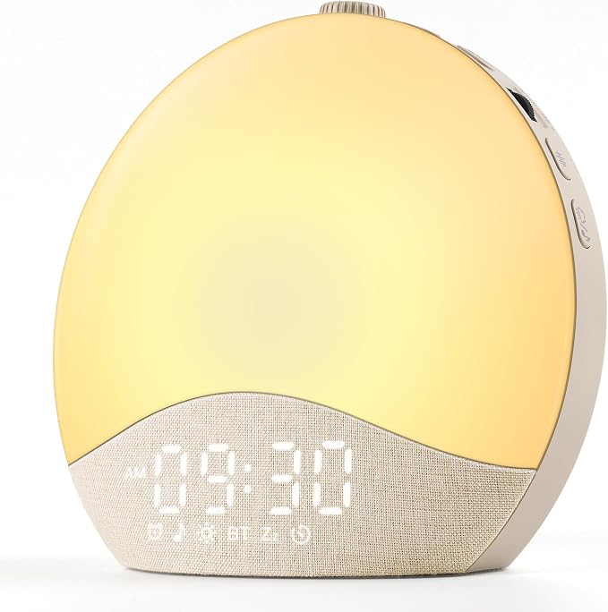 ecozy Sunrise Alarm Clock for Bedroom, White Noise Sound Machine, 26 Soothing Sounds, 17 Night Lights, Bluetooth Speaker, Music-Sync Lights, Wake Up Sunlight for Heavy Sleepers, Adults, Kids - Natural