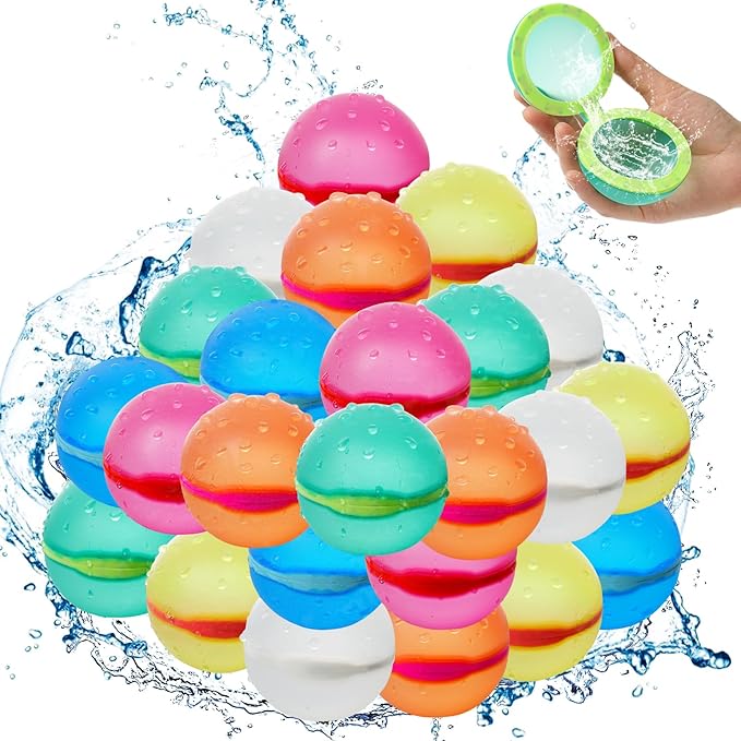 Reusable Water Balloons,Magnetic Self Sealing Quick Refill Water Balloons for Kids,Outdoor Summer Pool Beach Water Bomb Toys Refillable Used for Summer Party Favors Gifts (24 colorful)