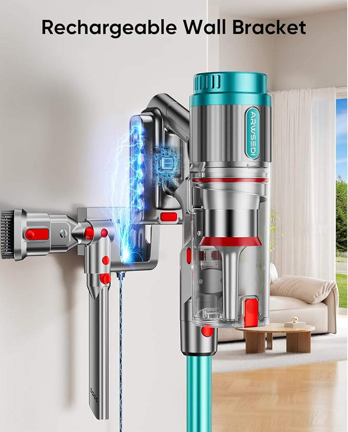 Cordless Vacuum Cleaner, 80Mins 650W/55KPA Self-Standing Vacuum Cleaners for Home, Stick Vacuum with Anti-Tangle Brush, LED Screen, Rechargeable Vacuum for Floor/Carpet/Pet Hair