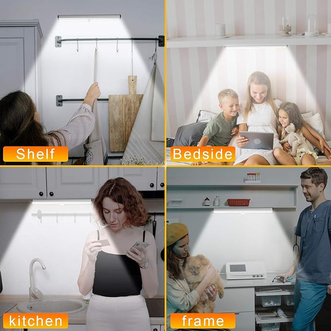 Diomart Under Cabinet Lighting with Remote, 3 Color Temps,4 Pcs | Wireless Rechargeable, 20-LED Dimmable, 10 Level Brightness, Magnetic Stick-on Anywhere, Touch Night Light Kitchen, Wardrobe