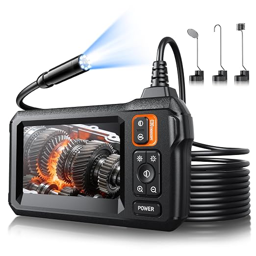 Endoscope Camera with Light, Inspection Borescope Camera with 4.3" IPS Screen, 1920P HD with 8 LED Lights, 16.6FT Semi-Rigid Cord Bore Scope, IP67 Waterproof Endoscope for Sewer, Tools(Orange)