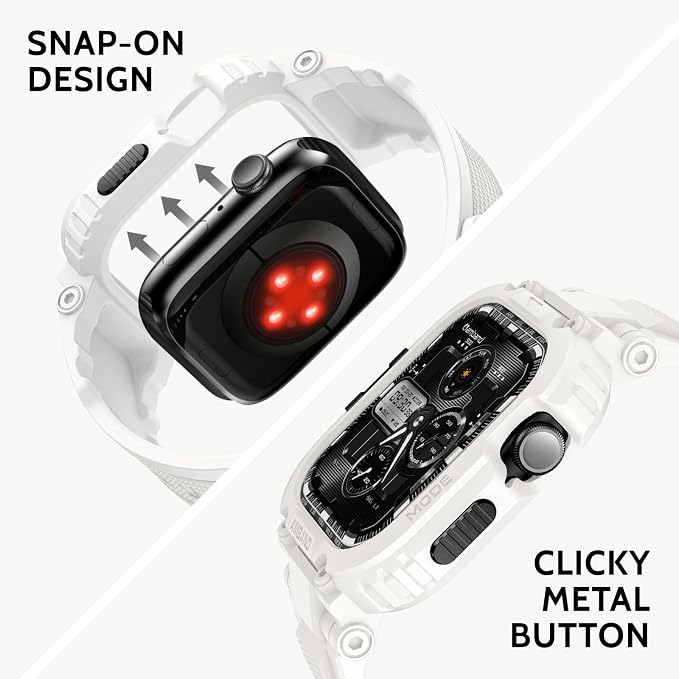 amBand 46mm for Apple Watch Series 11/10 Band Case Men, M1 Sport Rugged Heavy Duty Cover Tactical Strap Military Grade Protective Bumper Protector for iWatch 46 mm Men - White