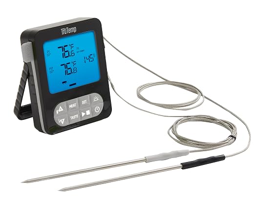 Taylor TruTemp Dual Probe Wired Programmable Meat & Food Thermometer, Digital, Monitor Two Dishes, Baking, Grilling, Roasting, User-Friendly, Backlit, Gray