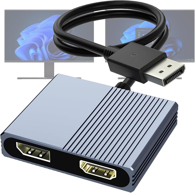 DisplayPort to HDMI and DisplayPort Adapter, 4K@60Hz Dual Monitor Adapter, DP to HDMI/Display Port Splitter 1 in 2 Out Extended Display, DisplayPort MST Hub for Desktop Laptop Graphic Card