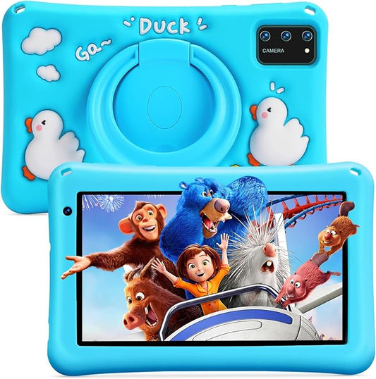 Kids Tablet 7 inch, Android 13, 8GB RAM 64GB ROM Expandable, Octa-Core, 5800mAh Battery, Parental Control, WiFi, Dual Camera, Preloaded Educational Apps, with Drop-Proof Case (Blue)