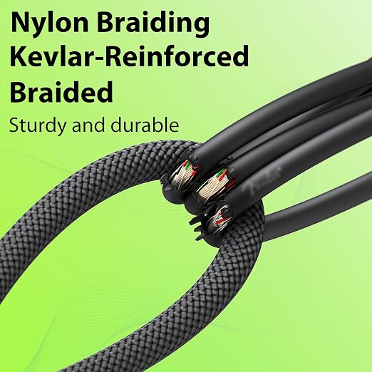 AA AUDIO ACCESSORY Right Angle Guitar Cords 15ft, Nylon Braided Anti-Kinking Kevlar-Reinforced, 20 AWG 99.99% OFC 1/4 Instrument Cable, AL & OFC Shielded Guitar Cable for Fender Electric Guitar
