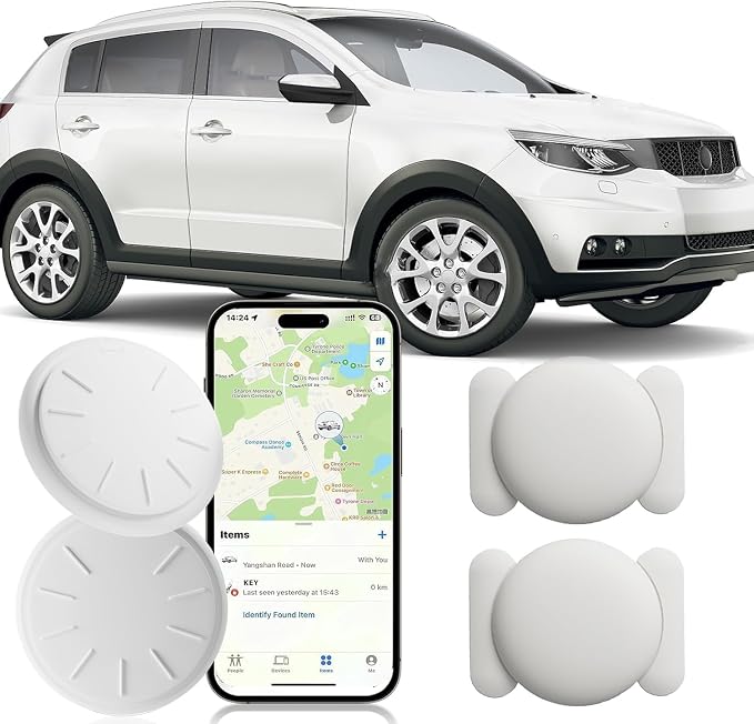 Tracker Device for Vehicles,GPS Car Tracker,No Monthly Fee Car Tracker Work with Apple Find My(iOS Only),Mini Hidden Car Tracker with Magnetic Case (White,2PCS)