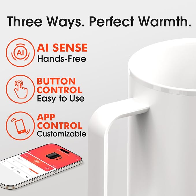 Vsitoo S3 Plus 14oz Self Heating Coffee Mug with Auto-Sensing AI - Smart Rechargeable Heated Mug, Temperature Control 120-150℉, IPX7 Waterproof, Coffee Warmer Gift for Women Men - White