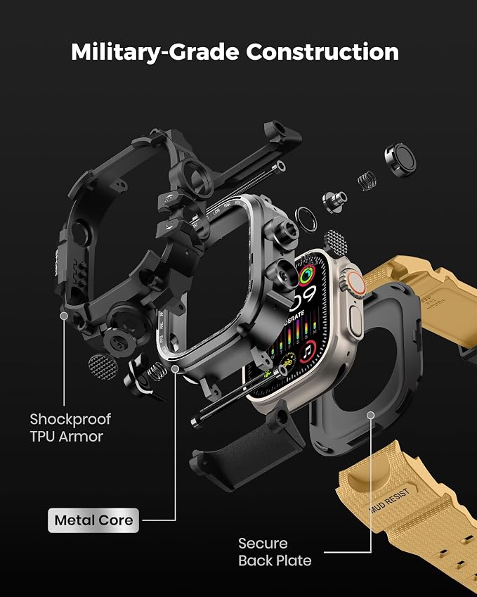 amBand Rugged Case with Band for Apple Watch Ultra 3/2/1 49mm, M3 Military Grade Shockproof Cover, Includes Screen Protector Kit, Tactical Band for Men - Compatible with iWatch Ultra, Sand Beige