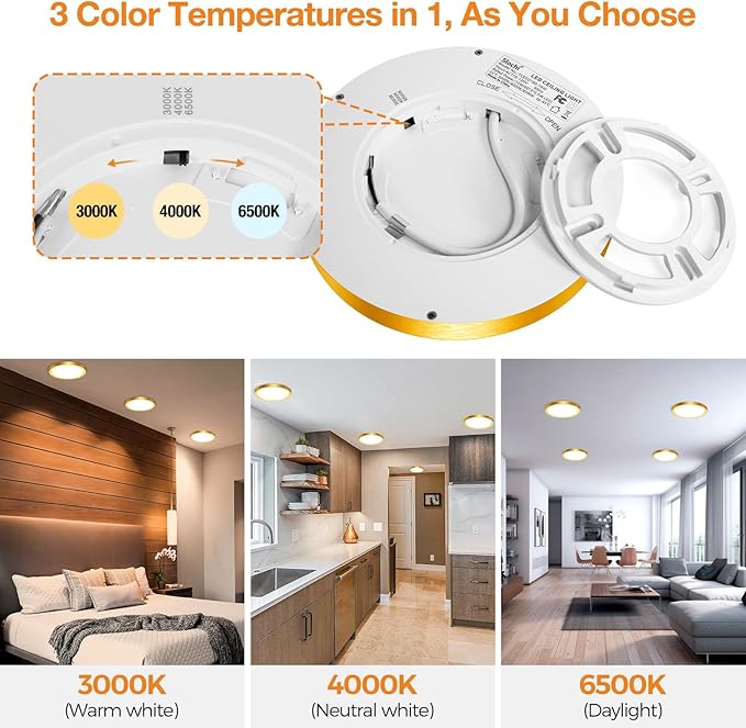 slochi 3 Pack Flush Mount Ceiling Light, 3000K-4000K-6500K Ceiling Light Fixture 7.5Inch, Ultra Thin Round White Flat led Lights for Bathroom Hallways Closet Laundry Bedroom Kitchen