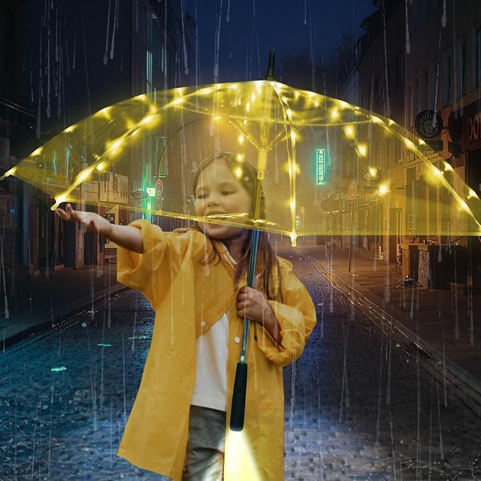 LED transparent luminous umbrella with flashlight creates dreamy atmosphere for you,light up umbrella is suitable for birthday, wedding and Christmas party (Warm light)