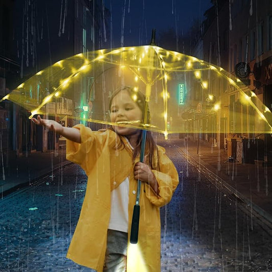 LED transparent luminous umbrella with flashlight creates dreamy atmosphere for you,light up umbrella is suitable for birthday, wedding and Christmas party (Warm light)