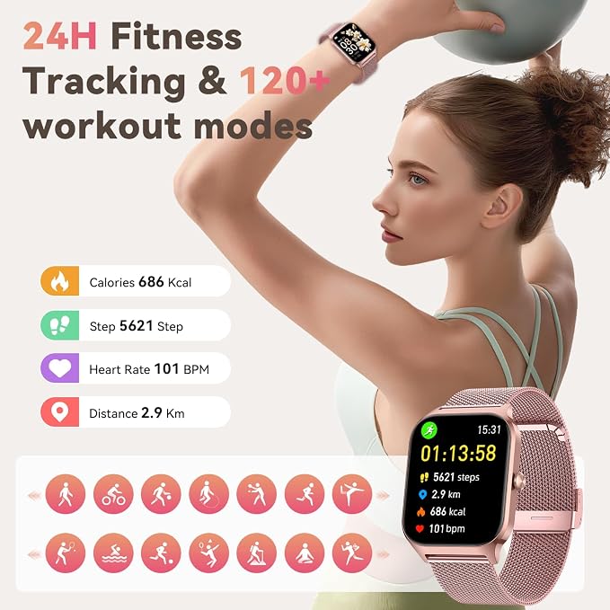 Smart Watch for Women Fitness Tracker: Rose Gold Bluetooth Make Answer Call Digital Mens Watches Waterproof Run Smartwatch Android Phone iPhone Samsung Compatible Sleep Heart Rate Monitor Pedometer