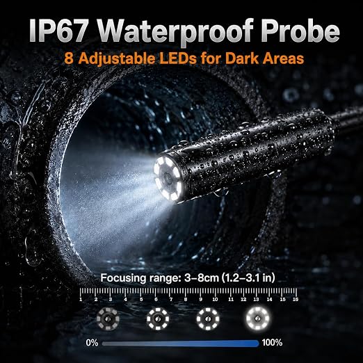 Borescope Camera with Light, 4.3" Endoscope Camera 1080P HD(Support Photo/Video), IP67 Waterproof Snake Camera, Easy Use Ideal Gadget for Inspection Walls, Automotive Engines, Pipes (16.5ft)