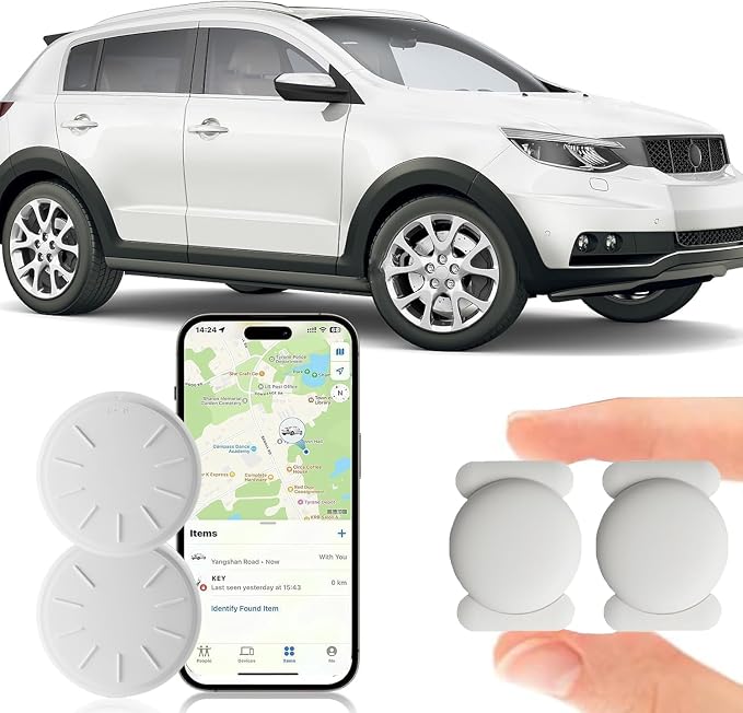 GPS Tracker for Vehicles,GPS Car Tracker-No Monthly Fee Car Locator Works with Find My(iOS Only), Mini Hidden Car Tracker with Magnetic Case (White,2PCS)