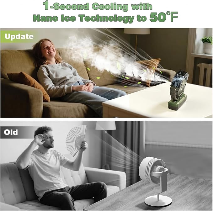 460ml Tank Portable Misting Fan,36000mAh Rechargeable Battery Powered Camping Fan with 4 Speeds,3 Timers,2 Light Modes,Jobsite Beach Summer Essentials,Mist Fan for Indoor Outdoor Patios Travel,Green
