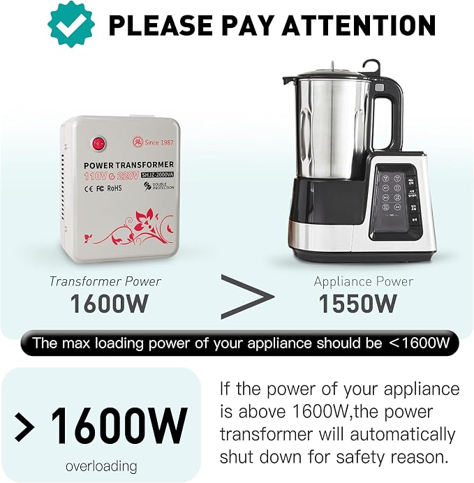 SUNSHUN Step Up Transformer, 110v to 220v Converter 2000W, Step Up Voltage Converter for 220v-240v Europen, Asian Appliances Used in US, Canada, Mexico