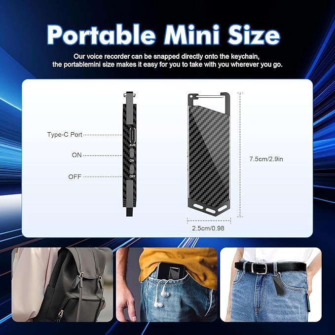 Digital Voice Recorder, 2026 Type-C Flash Device with Keychain, Perfect Capture Every Information for Class, Lecture, Interview, Meeting etc