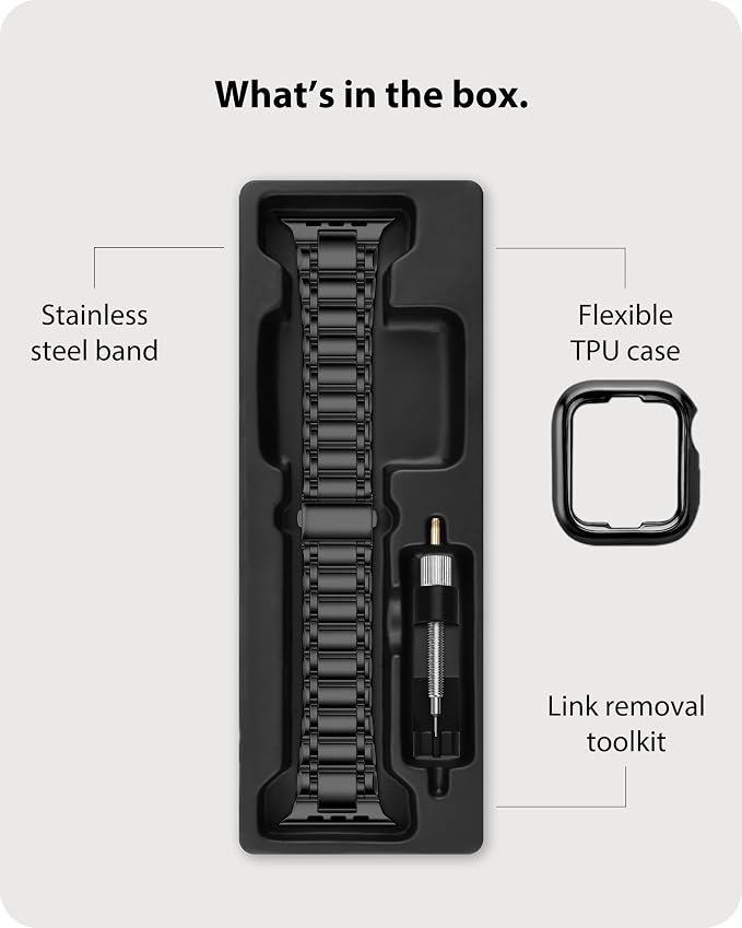 Fullmosa Bands Compatible with Apple Watch Band 42mm Series 11 10, Stainless Steel iWatch Band with Case for Apple Watch, Black