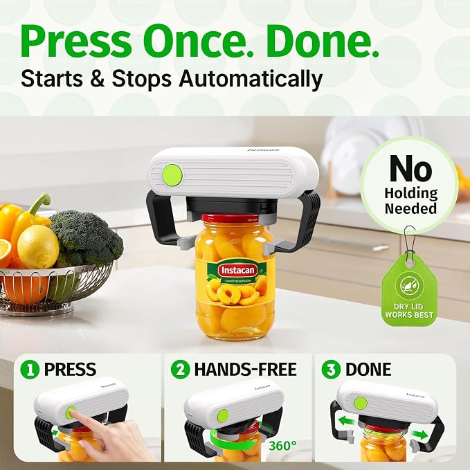 Effortless Electric Jar Opener Easy Opens Twist-Lid, One Handed Automatic Jar Opener for Weak Hands & Seniors with Arthritis