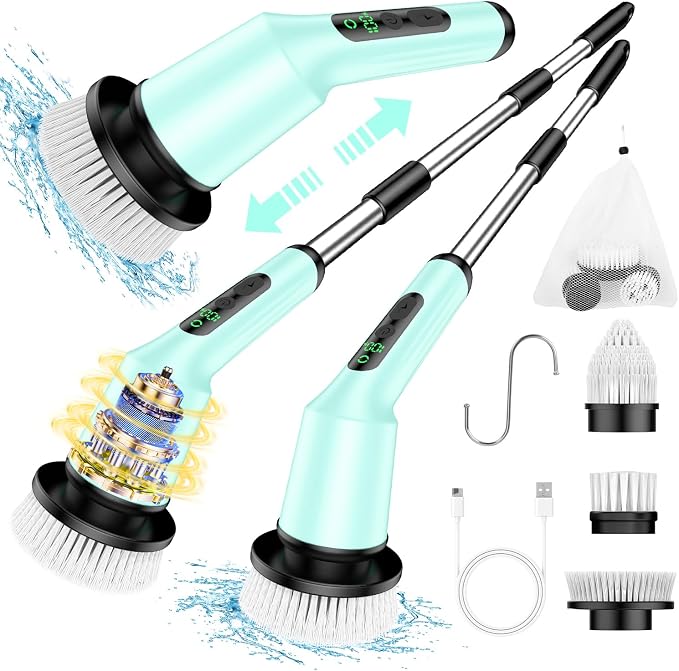 Electric Spin Scrubber, Shower Scrubber Cordless Scrub Brush, Green