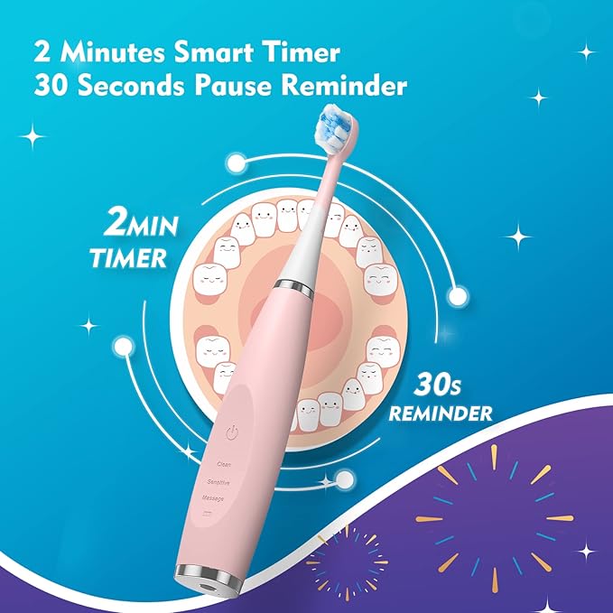 Kids Electric Toothbrushes 2 Pack Smart Sonic Toothbrush for Boys and Girls 3 4 5 6 7 8 9 10 11 12 (Purple+Pink, 2 Pack)