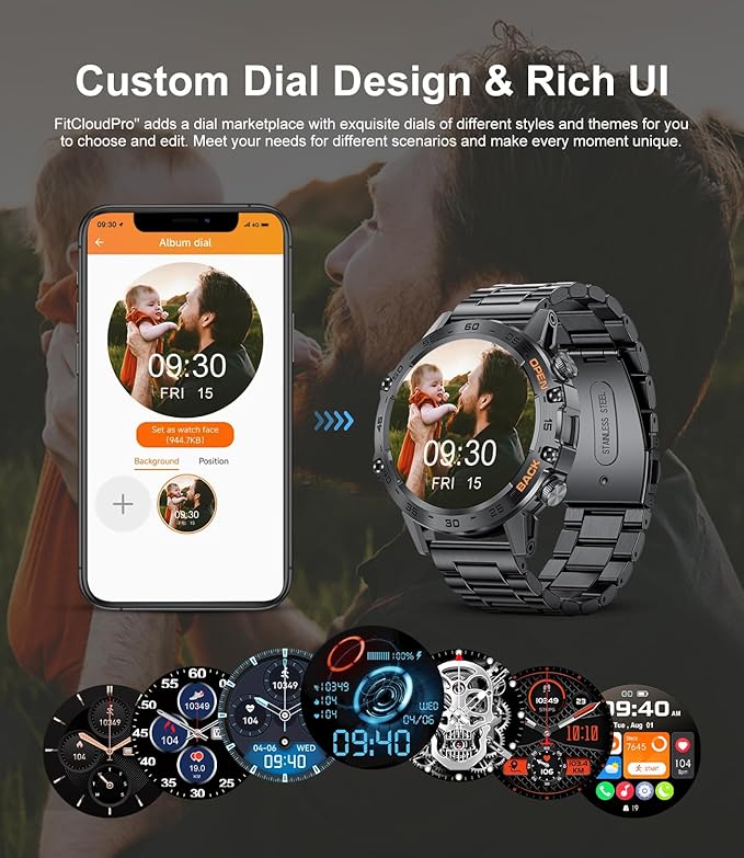 SUNKTA Smart Watches for Men(Answer/Calls),1.39 inch Touchscreen/5ATM Waterproof/120+ Sports Modes Fitness Watch with Heart Rate for Android/iOS Steel Black