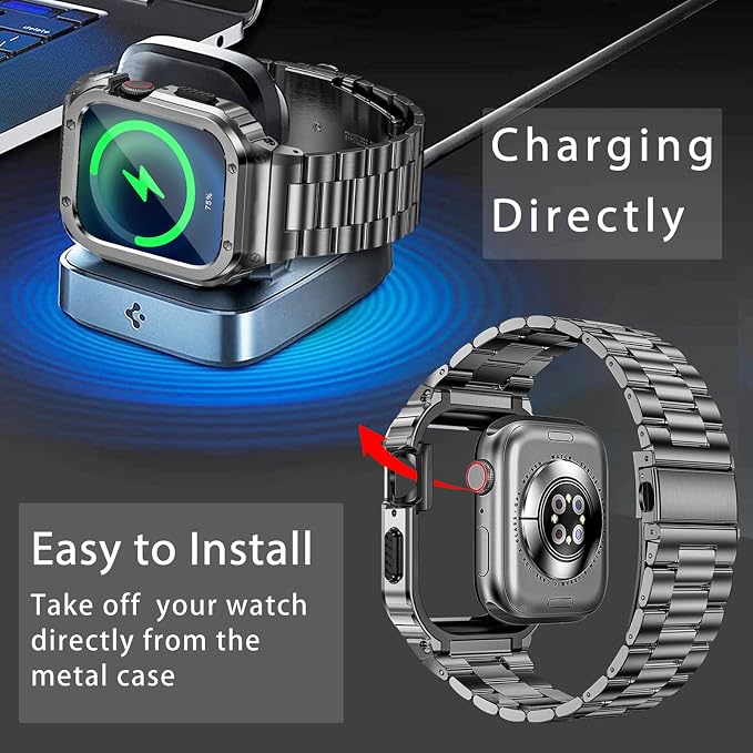 MioHHR Stainless Steel Band and Case Compatible with Apple Watch Band 46mm Series 11 10, Men Metal Protective Bumper Cover for iWatch 46mm Series 11/10, Space Gray