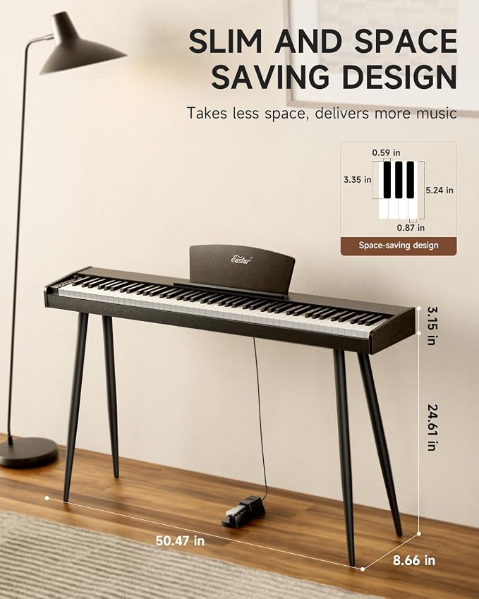 Eastar EUP-80 Digital Piano 88 Key Velocity-Sensitive Keyboard, Full-Size Electric Piano Keyboard for Beginner, Upright Keyboard Piano Bundle Music Stand, Pedal, Headphones and Stickers