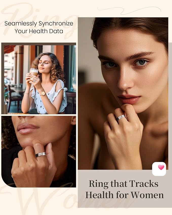Fvtga Smart Ring for Women Men, Health Tracker with Digital Charging Case, 24/7 Heart Rate SpO2 Sleep Stress Monitoring, IP68 Waterproof Fitness Ring, No Subscription Fee, iOS Android(Silver, 10)