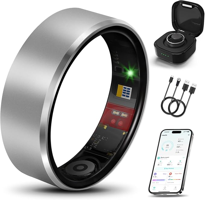 Smart Ring 2.0 for Women Men, Slim Scratch & Fingerprint Resistant Design, Advanced Chip Fitness Tracker, Sleep, Stress & Activity Monitoring, Waterproof, No Subscription Fees, Silver 13
