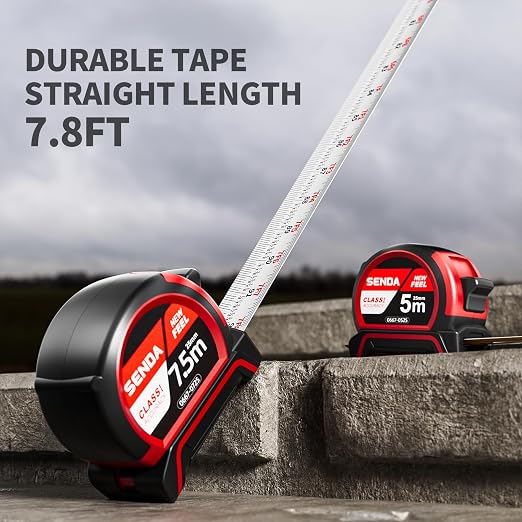 SENDA 4 Pack Tape Measure 25FT with 1/8 Fraction, Double-Hook Measuring Tape Retractable with 1 Inch Wide Blade & Belt Clip, ABS TPR Rubber Protection,Matte Nylon-Coated Blade for DIY, Construction