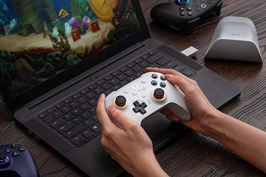 8BitDo Ultimate 2 Wireless Controller for Windows PC, Apple, Steam & Android, Gaming Controller with TMR Joysticks, Hall/Tactile Triggers, Motion Control, RGB Fire Ring, 1000Hz Polling Rate, White