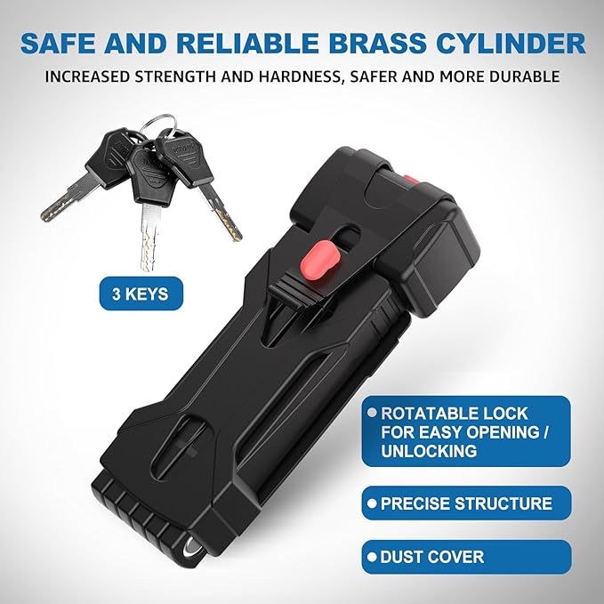 Compact Folding Bike Lock, Heavy Duty Bicycle Lock with 3 Keys and Mount, Lightweight Foldable Chain Locks for E-Bike, Motorcycles, Scooters - 75cm (30 in)