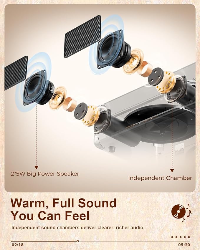 Vinyl Record Player Bluetooth Vintage 3-Speed Portable Suitcase Turntables with Built-in Speakers, Belt-Driven LP Player Support USB Recording AUX-in RCA Line Out Headphone Jack, Brown